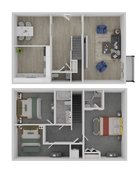 Floor plan for 3 beds, 2.5 baths, 1370 sqft